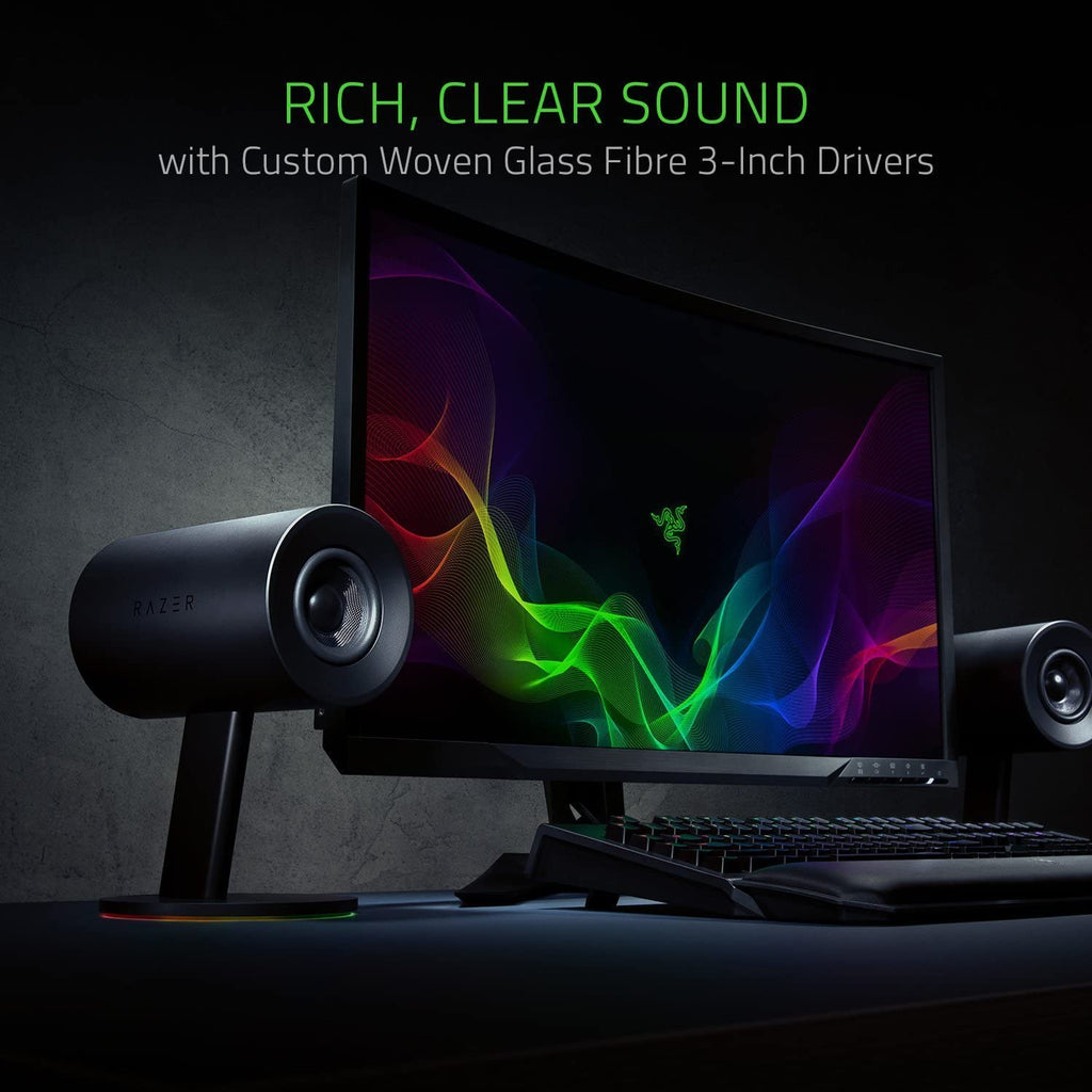 Nommo Chroma 2.0 PC Gaming Speakers with Custom Woven 3" Glass Fiber Drivers, Rear-Facing Bass Ports, Bass Knob with Automatic Gain Control, and Chroma Lighting - Black