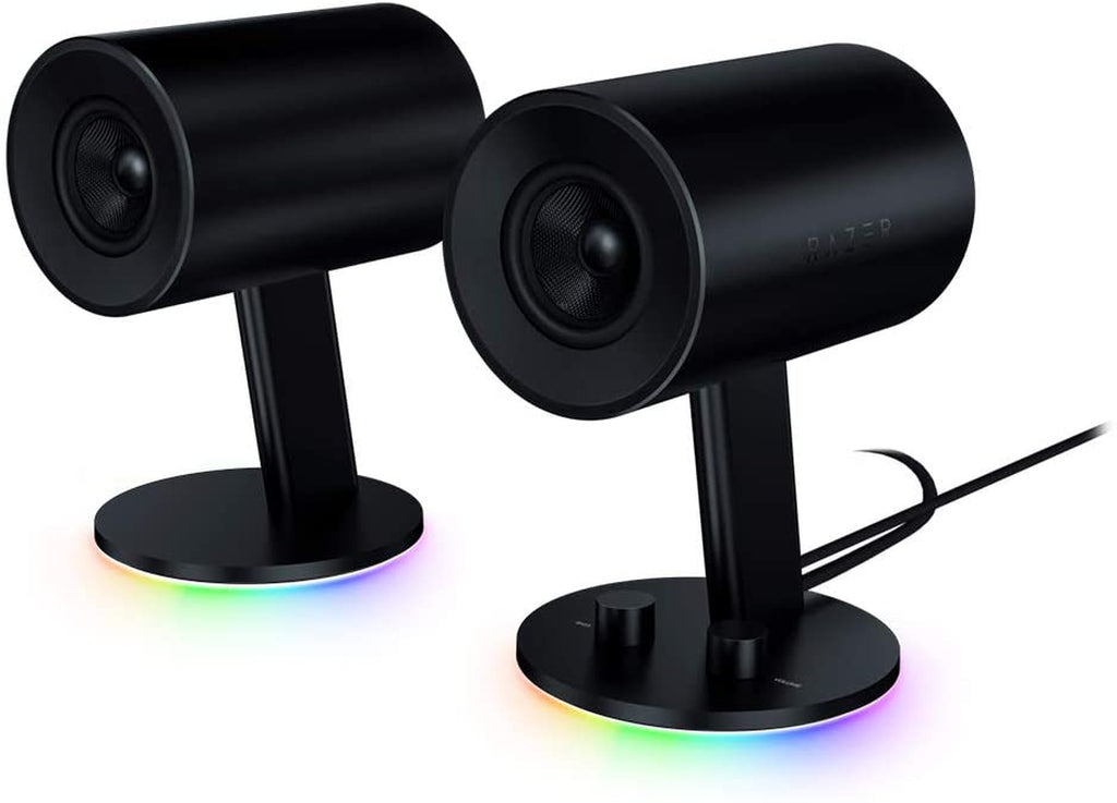 Nommo Chroma 2.0 PC Gaming Speakers with Custom Woven 3" Glass Fiber Drivers, Rear-Facing Bass Ports, Bass Knob with Automatic Gain Control, and Chroma Lighting - Black