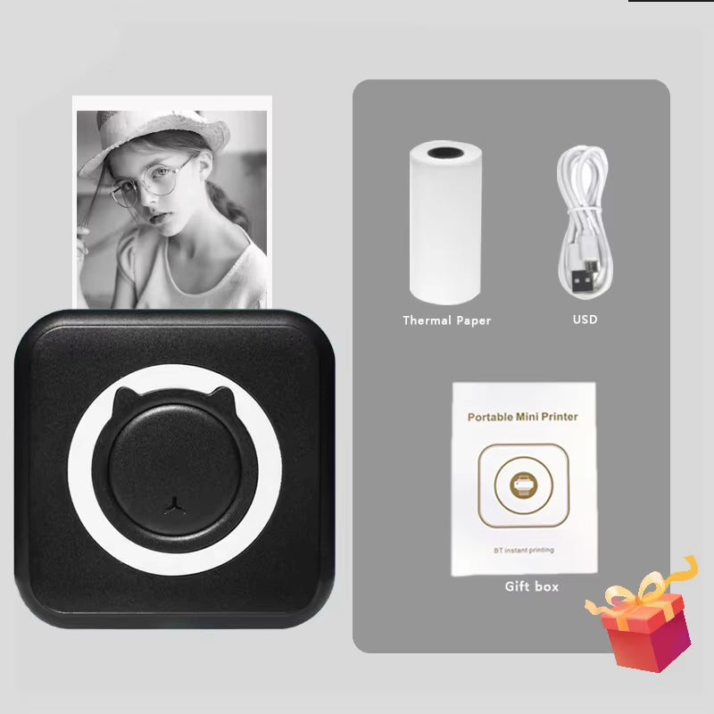 Mini Portable Thermal Photo Printer with Wireless Bluetooth Connectivity - 200 DPI Label Printing