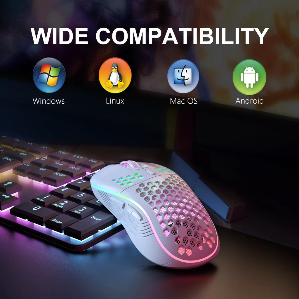 Experience Unmatched Precision with Our 2.4G Wireless RGB Backlit Gaming Mouse - Ergonomic Honeycomb Design, 6 Buttons, and Rechargeable Convenience!