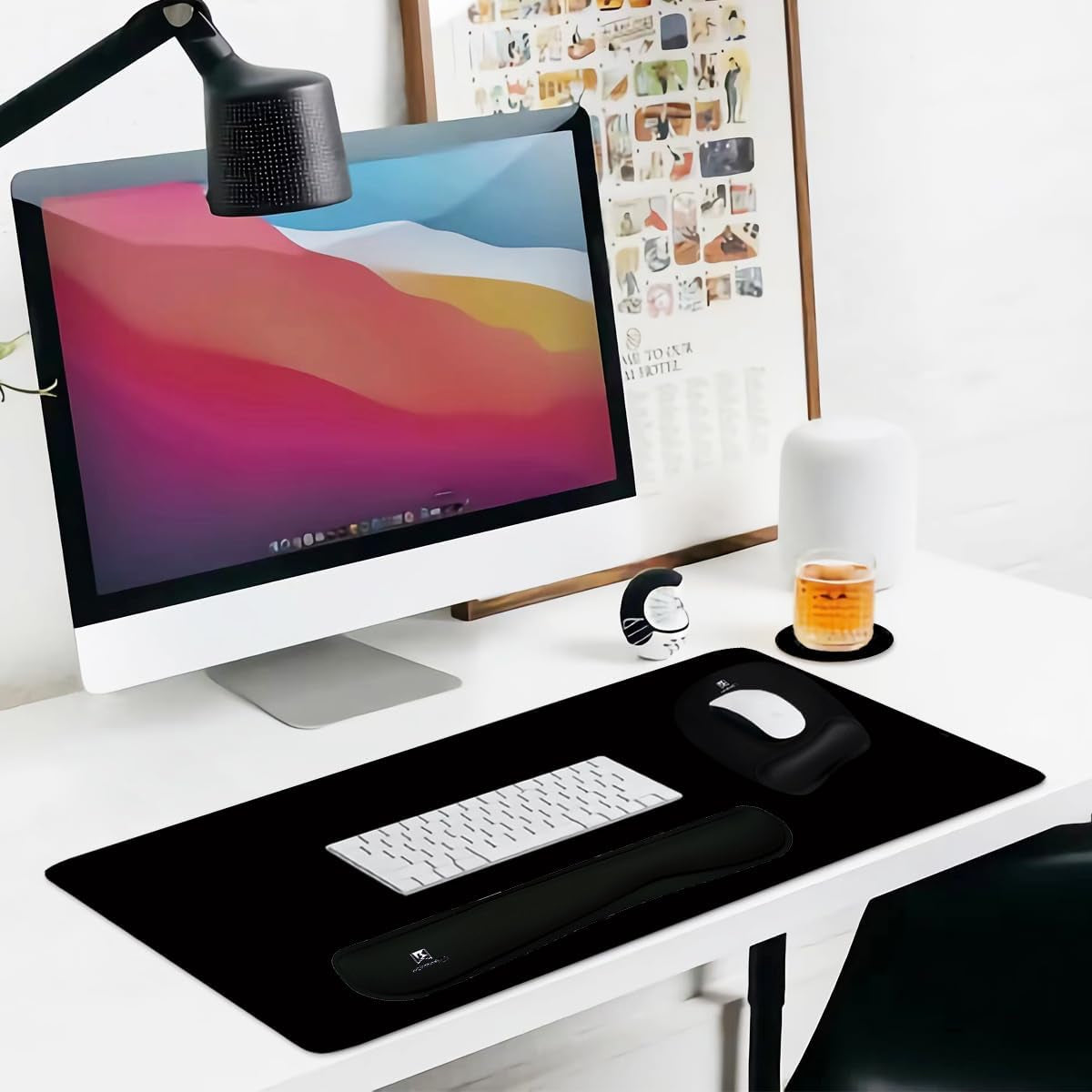 Ergonomic Memory Foam Keyboard Wrist Rest and Large Mouse Pad Combo for Home Office and Gaming - Black