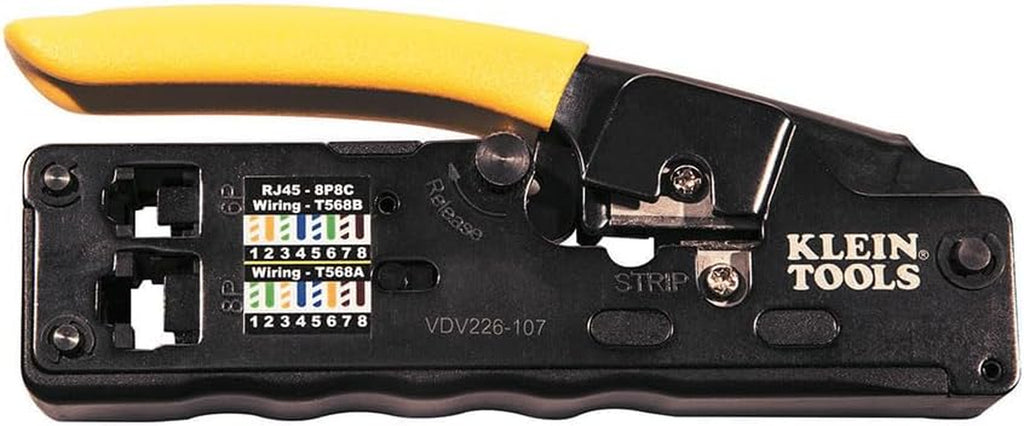 VDV226-107 Compact Ratcheting Modular Data Cable Crimper/Wire Stripper/Wire Cutter, CAT6, CAT5, CAT3, Flat-Satin Voice Cable