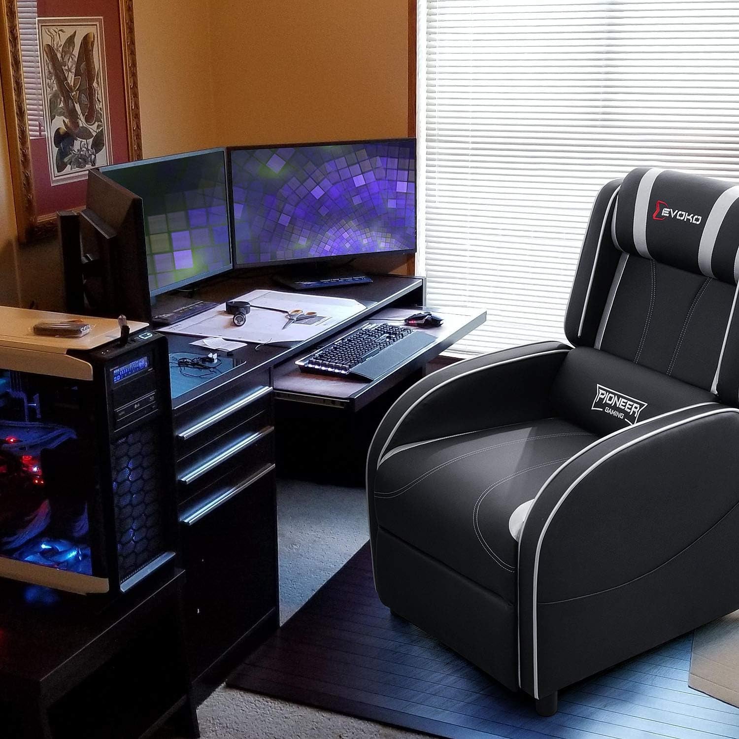Modern PU Leather Gaming Recliner Chair for Home Theater and Living Room Seating (Silver)