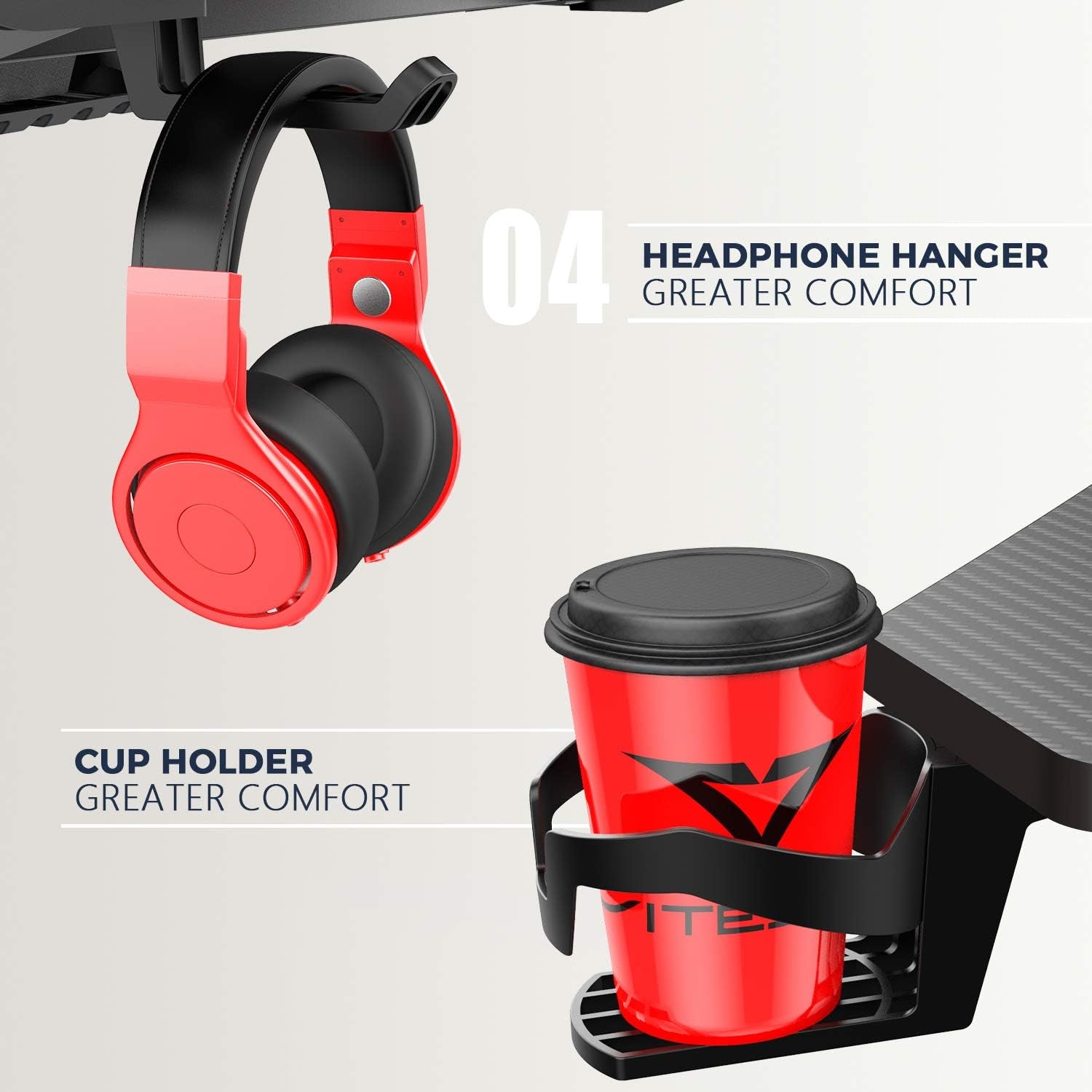 55-Inch Ergonomic Gaming Desk with Z-Shaped Design, Integrated Mouse Pad, Gaming Handle Rack, Cup Holder, and Headphone Hook
