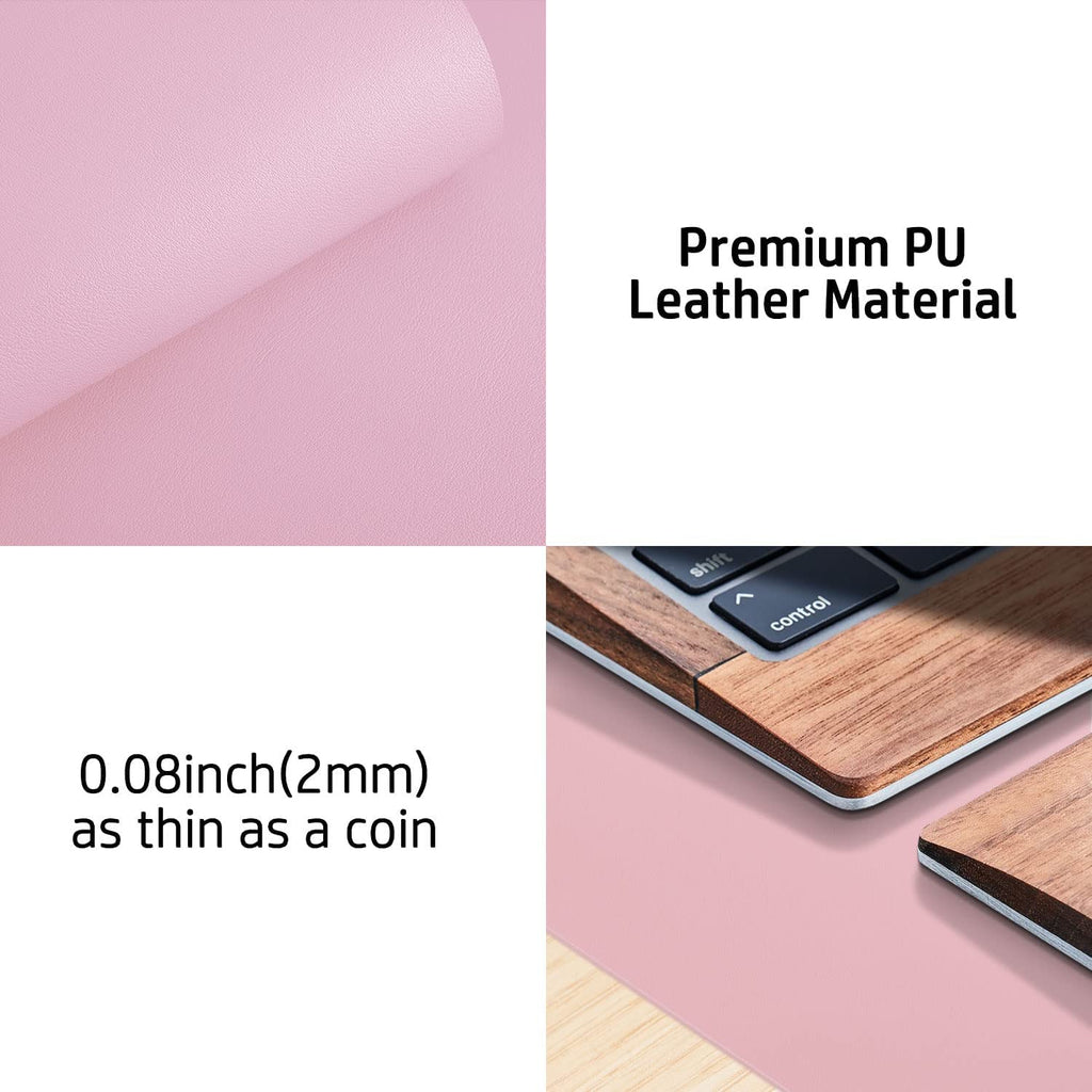 Leather Desk Pad Protector and Mouse Pad - Non-Slip PU Leather Blotter, Waterproof Writing Mat for Office and Home (31.5" x 15.7", Fairy Pink)