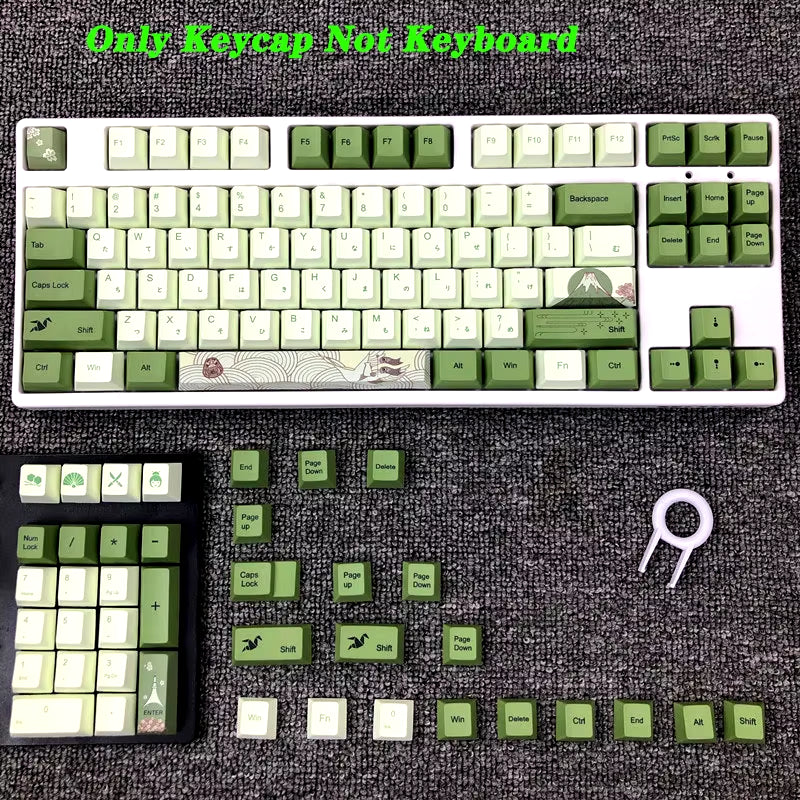 127-Key Cherry Profile Matcha Green PBT Keycap Set for Mechanical Keyboards - Dye-Subbed Mountain Forest Custom DIY MX Switch Compatible