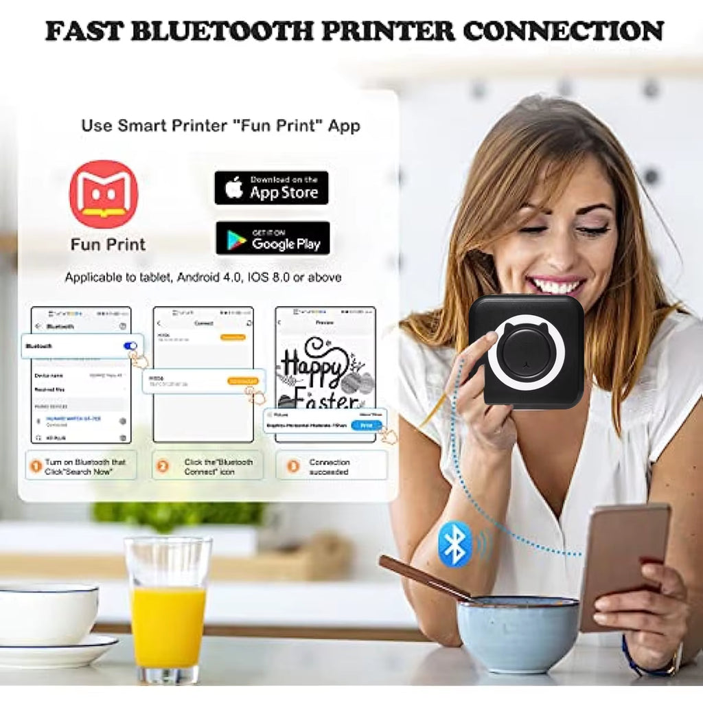 Mini Portable Thermal Photo Printer with Wireless Bluetooth Connectivity - 200 DPI Label Printing
