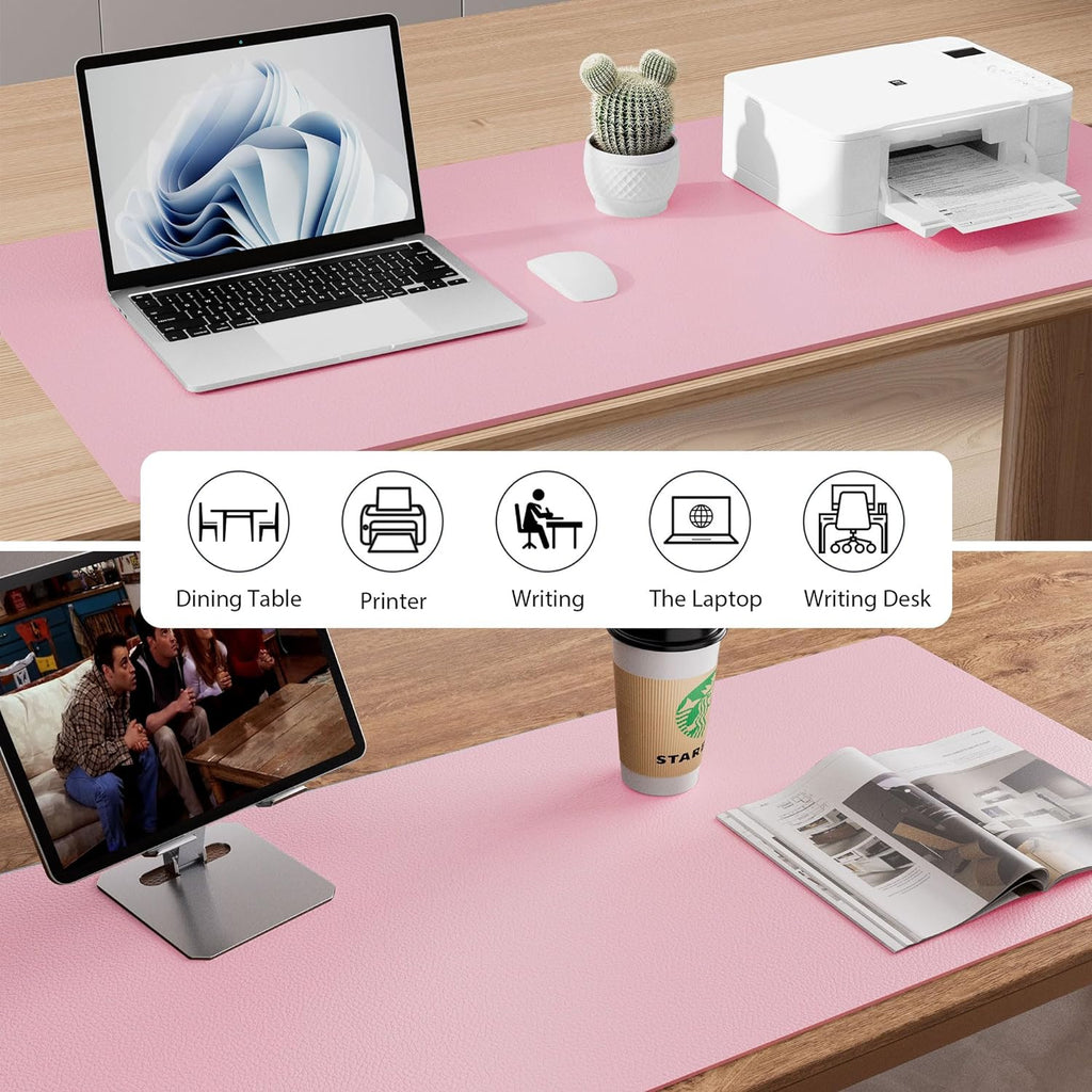 Leather Desk Pad Protector and Mouse Pad - Non-Slip PU Leather Blotter, Waterproof Writing Mat for Office and Home (31.5" x 15.7", Fairy Pink)