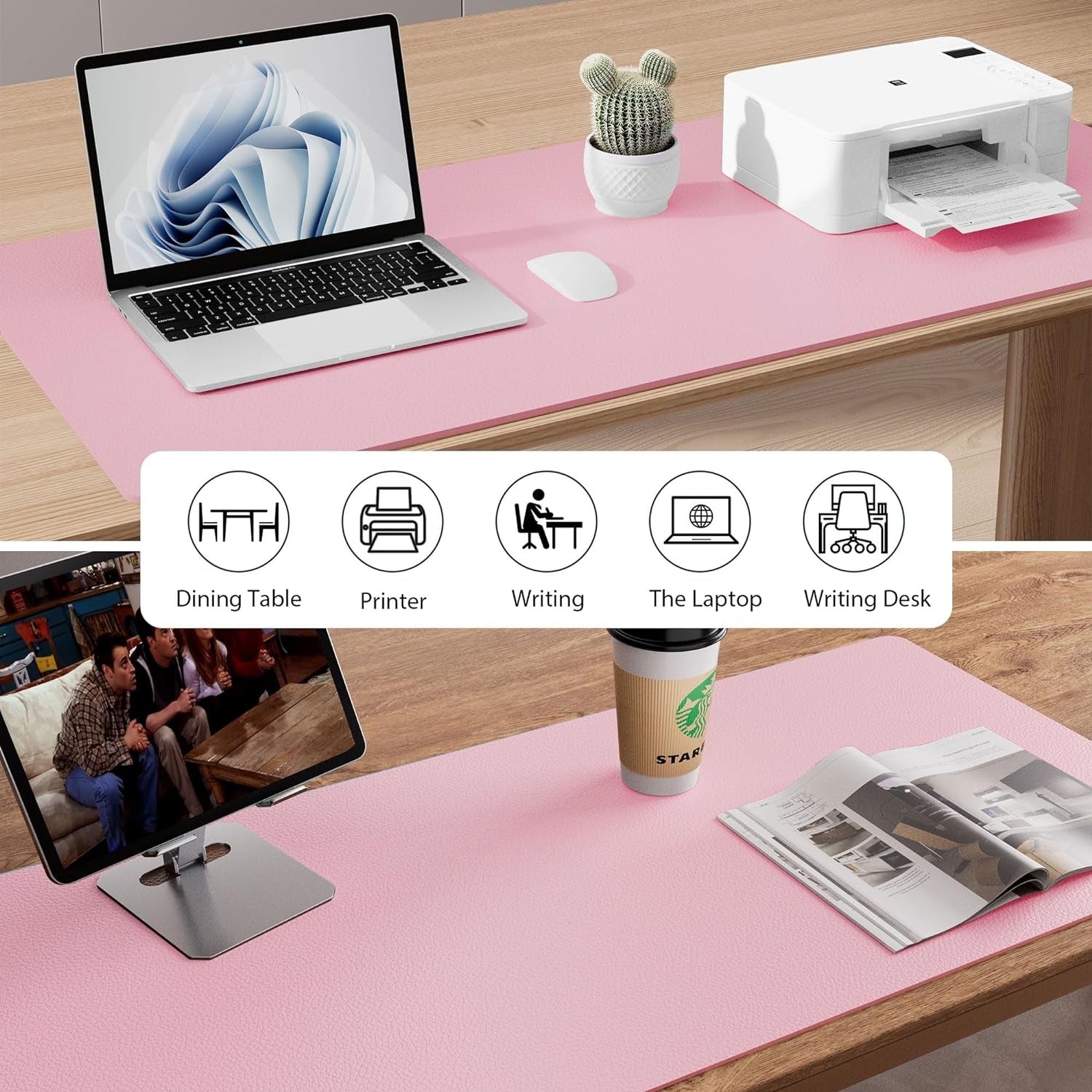 Leather Desk Pad Protector and Mouse Pad - Non-Slip PU Leather Blotter, Waterproof Writing Mat for Office and Home (31.5" x 15.7", Fairy Pink)
