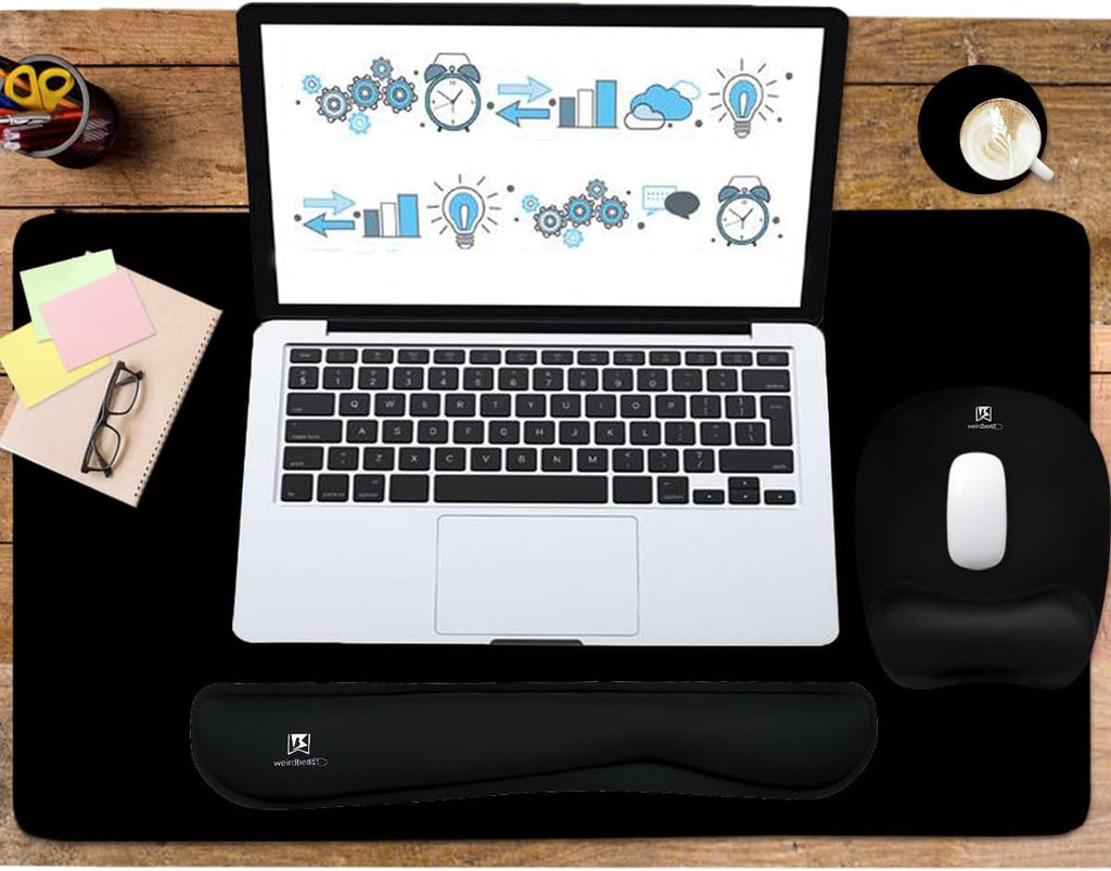 Ergonomic Memory Foam Keyboard Wrist Rest and Large Mouse Pad Combo for Home Office and Gaming - Black