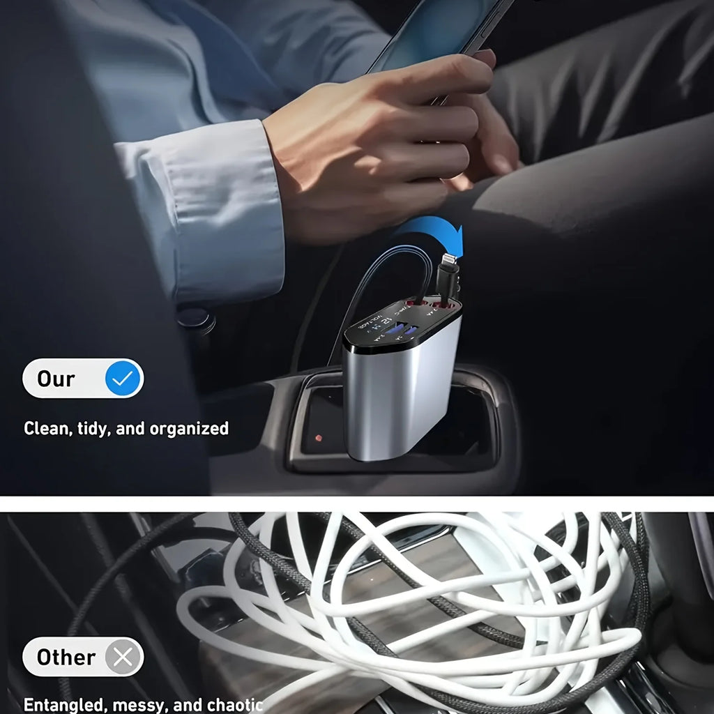 Retractable 4-in-1 Fast Car Charger with 16 Ports and 120W USB Type-C Cable Set