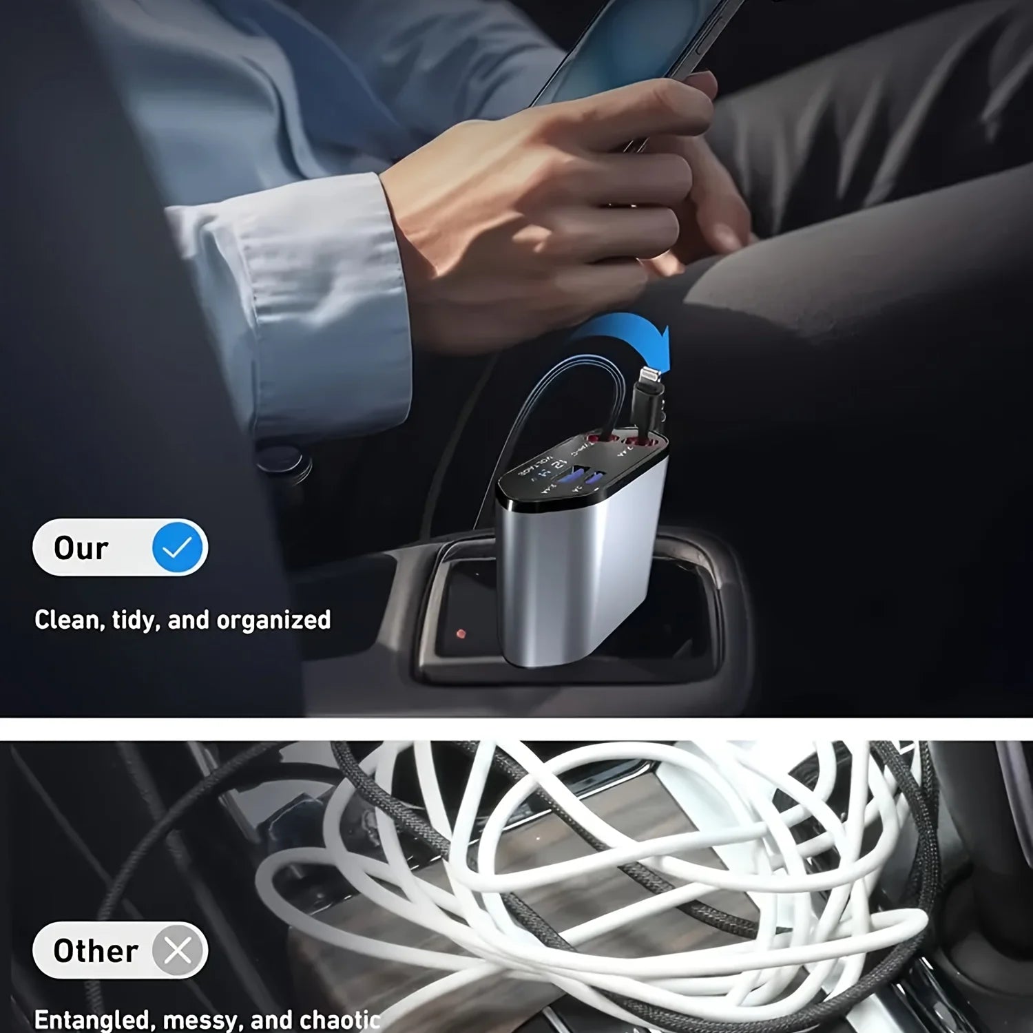 Retractable 4-in-1 Fast Car Charger with 16 Ports and 120W USB Type-C Cable Set