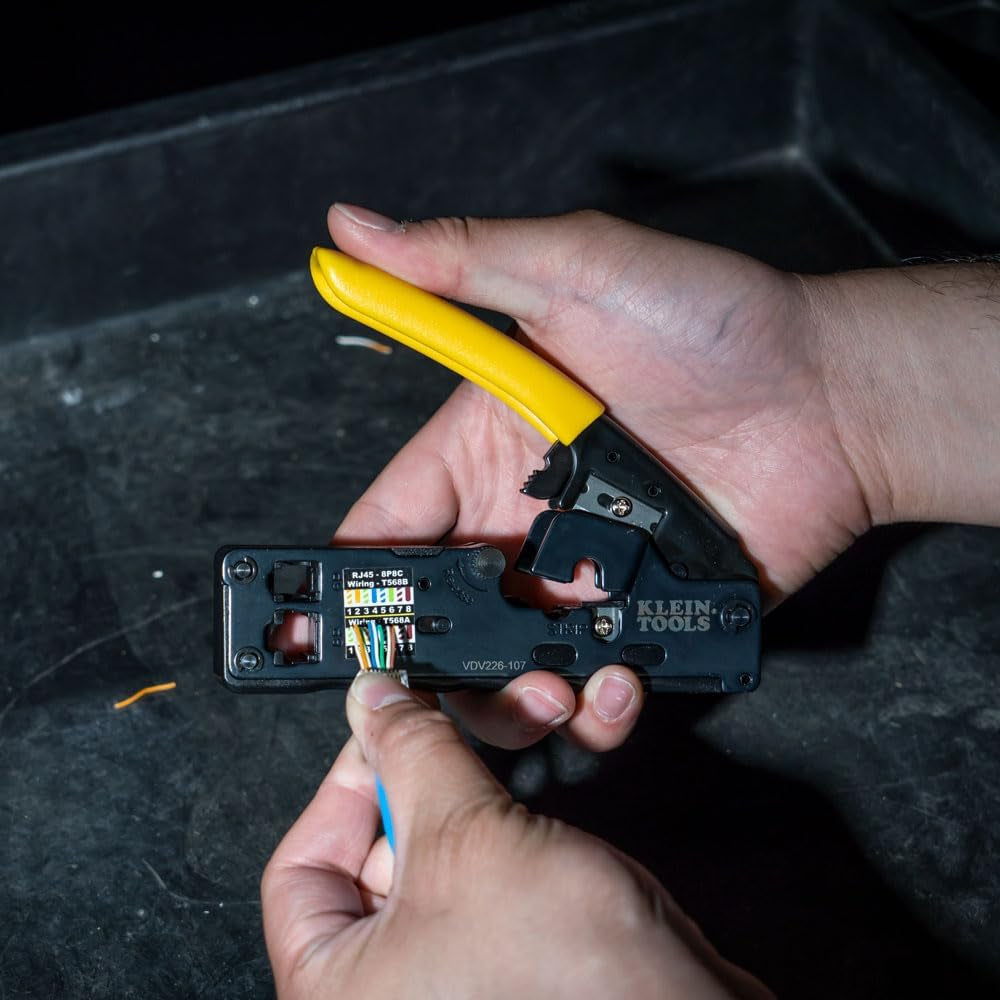 VDV226-107 Compact Ratcheting Modular Data Cable Crimper/Wire Stripper/Wire Cutter, CAT6, CAT5, CAT3, Flat-Satin Voice Cable