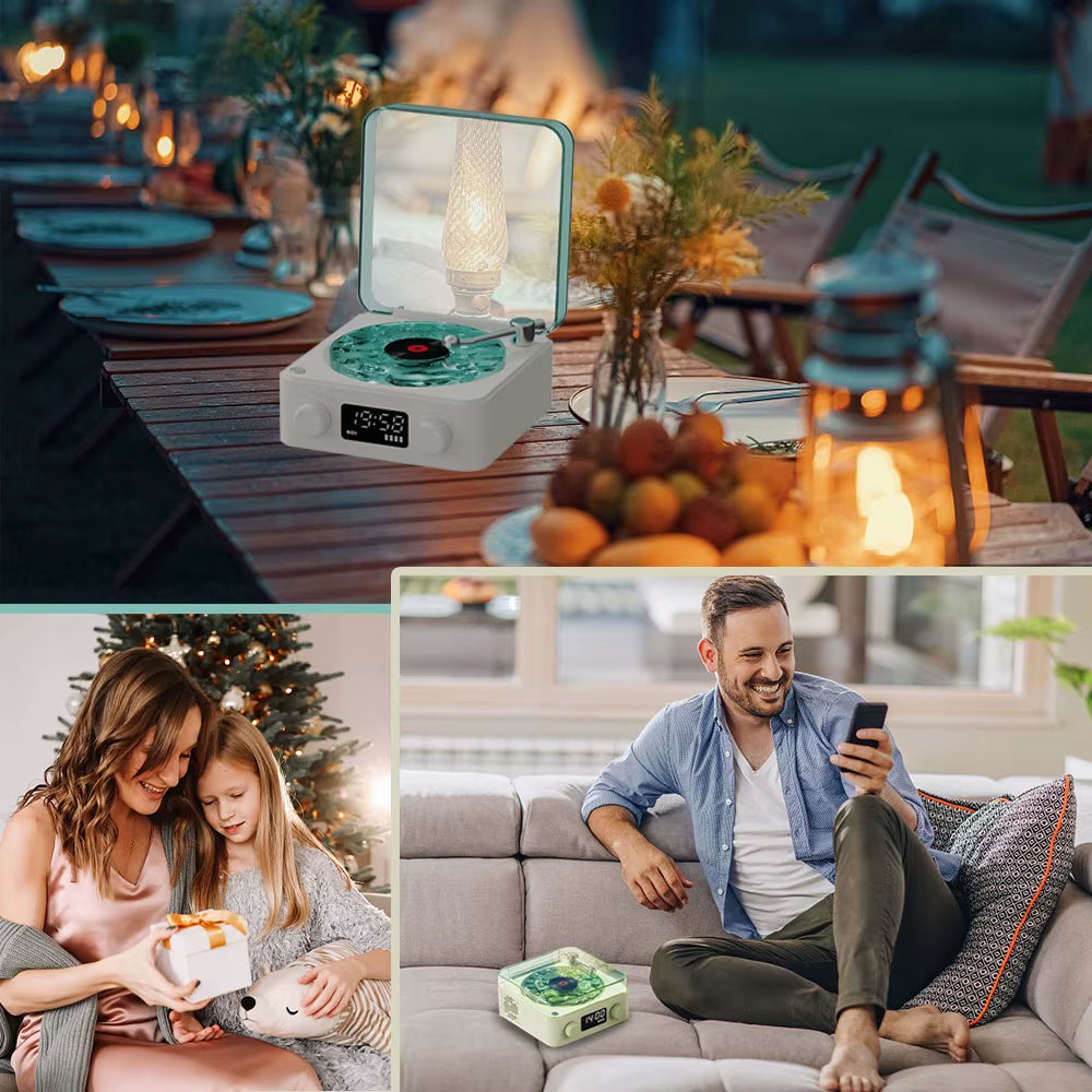 Portable Mini Retro Bluetooth Speaker with Subwoofer and RGB Lighting - White Noise Sleep Aid with TF Card Support