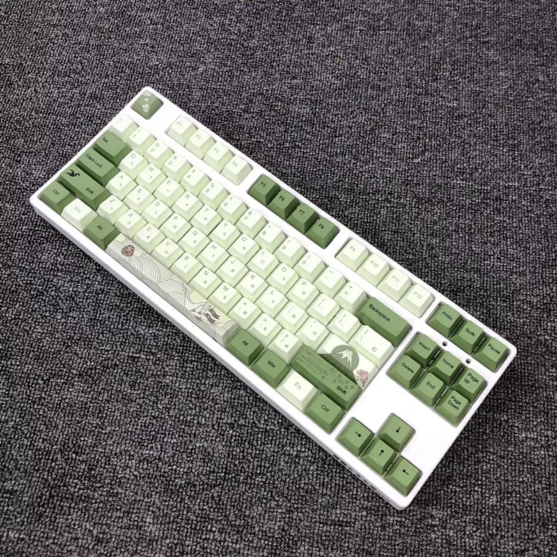 127-Key Cherry Profile Matcha Green PBT Keycap Set for Mechanical Keyboards - Dye-Subbed Mountain Forest Custom DIY MX Switch Compatible
