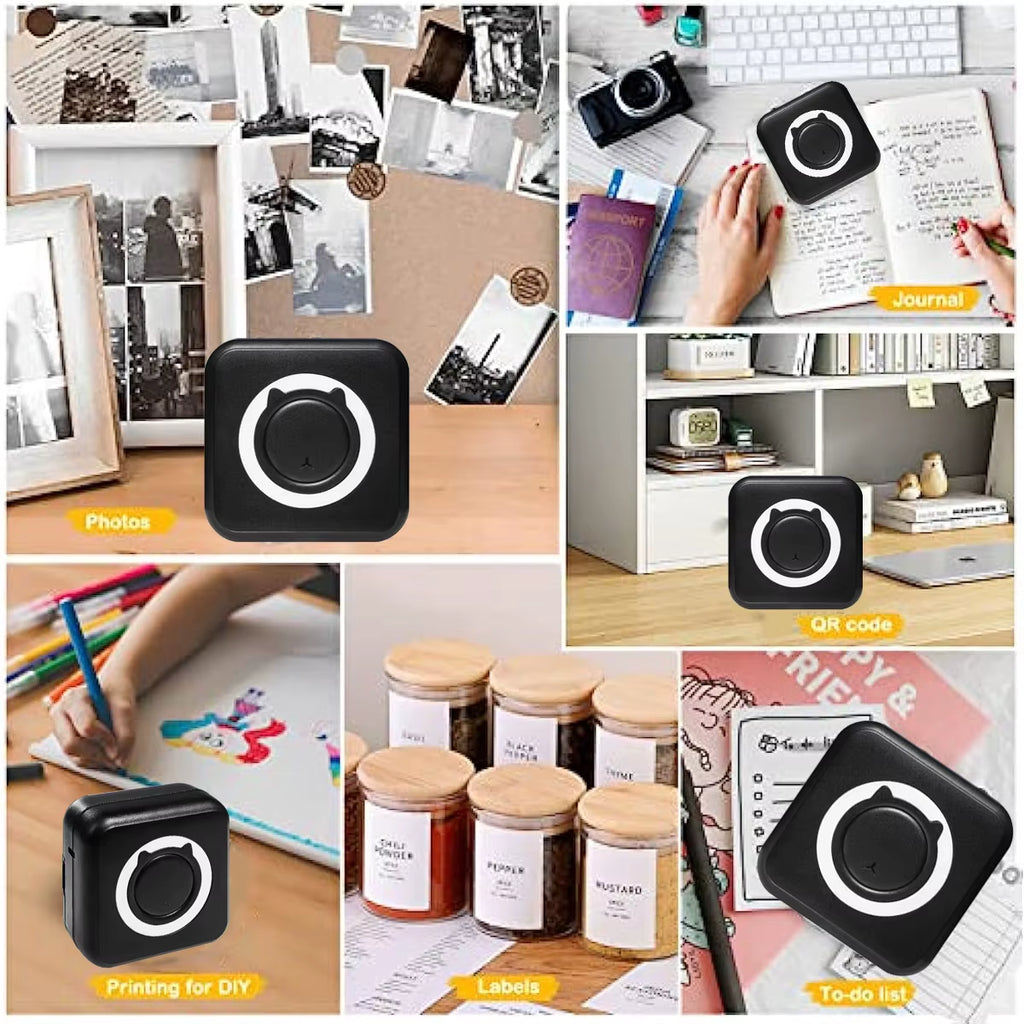 Mini Portable Thermal Photo Printer with Wireless Bluetooth Connectivity - 200 DPI Label Printing