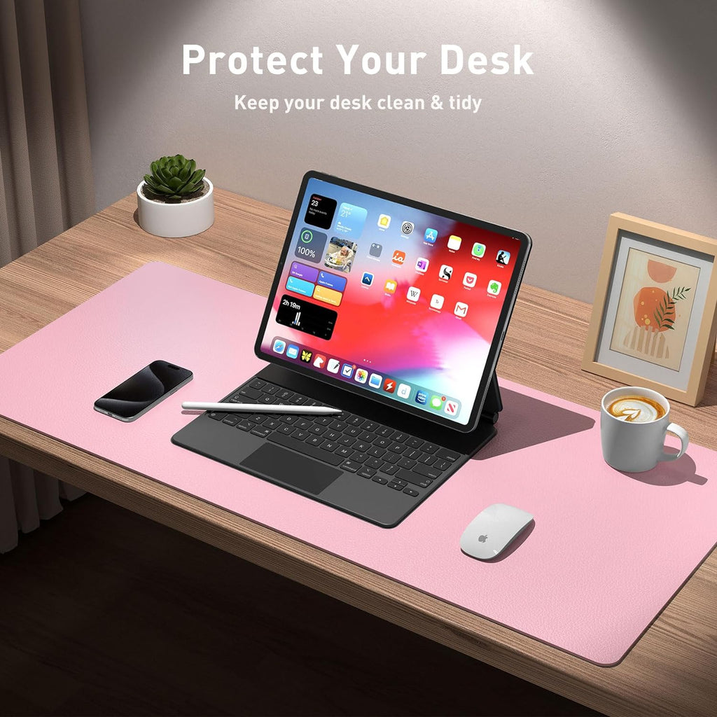 Leather Desk Pad Protector and Mouse Pad - Non-Slip PU Leather Blotter, Waterproof Writing Mat for Office and Home (31.5" x 15.7", Fairy Pink)