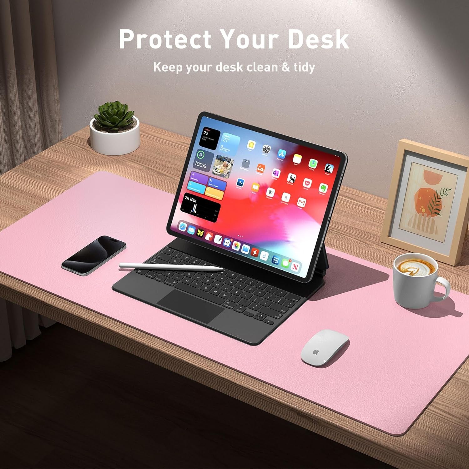 Leather Desk Pad Protector and Mouse Pad - Non-Slip PU Leather Blotter, Waterproof Writing Mat for Office and Home (31.5" x 15.7", Fairy Pink)
