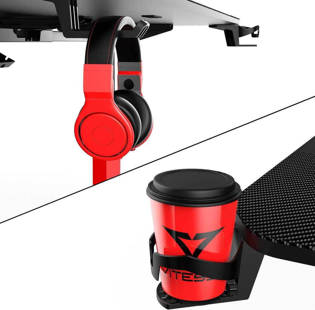 Ergonomic 63-Inch Gaming Desk with Integrated Mouse Pad, Gaming Handle Rack, Cup Holder, and Headphone Hook