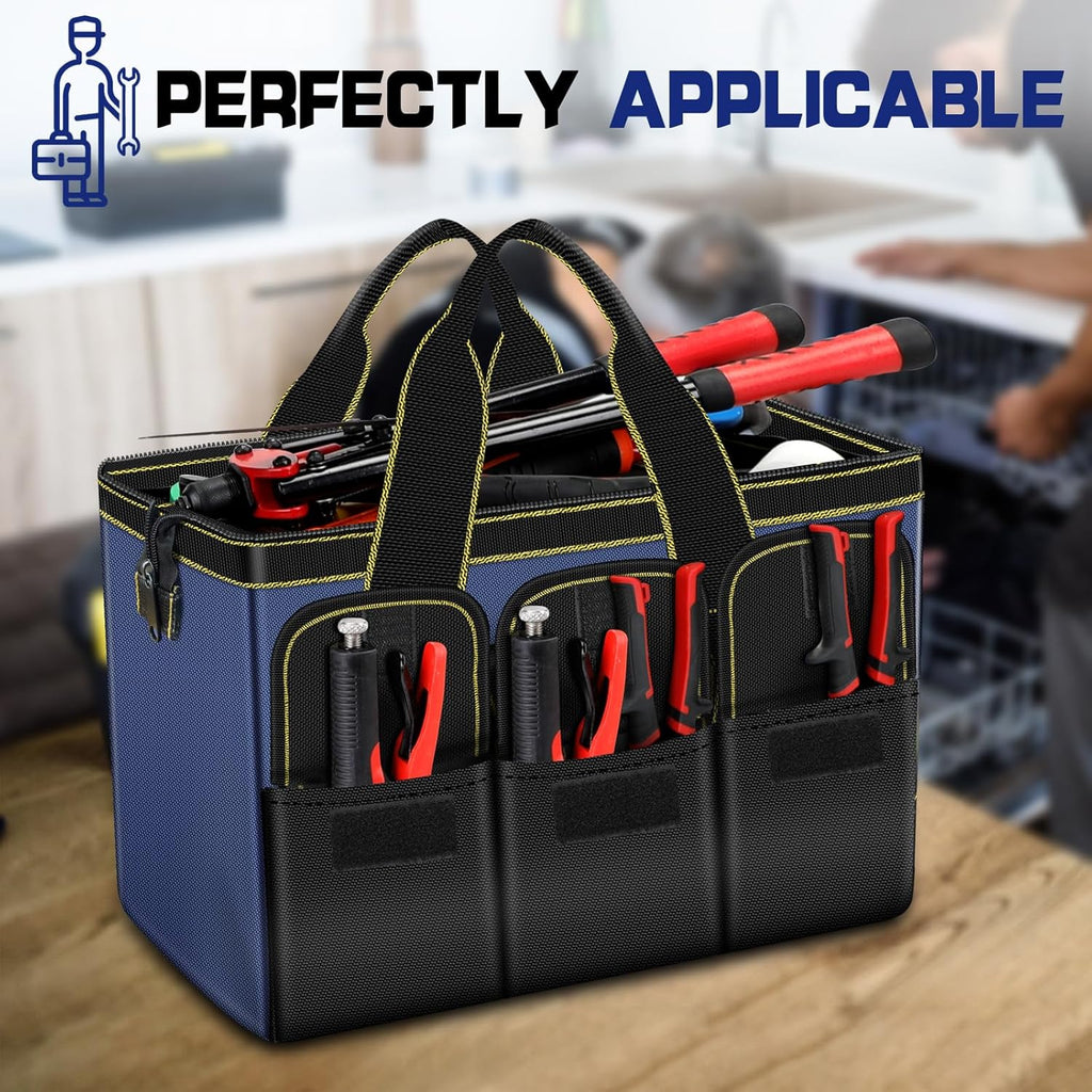 16 Inch Tool Bag,Wide Mouth Tool Bags for Men,Tools Organizer for Home Repairs,Garage Storage,Professional Work,Portable Small Toolbags