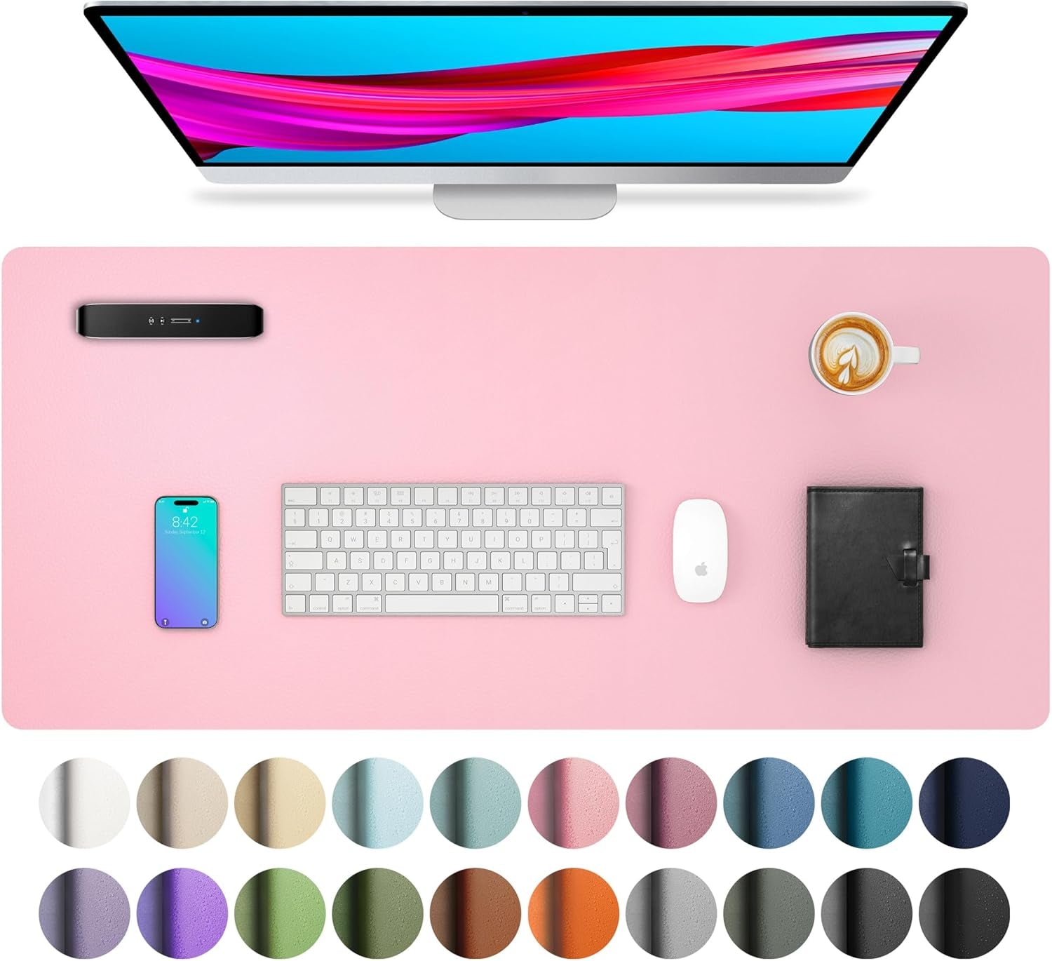 Leather Desk Pad Protector and Mouse Pad - Non-Slip PU Leather Blotter, Waterproof Writing Mat for Office and Home (31.5" x 15.7", Fairy Pink)