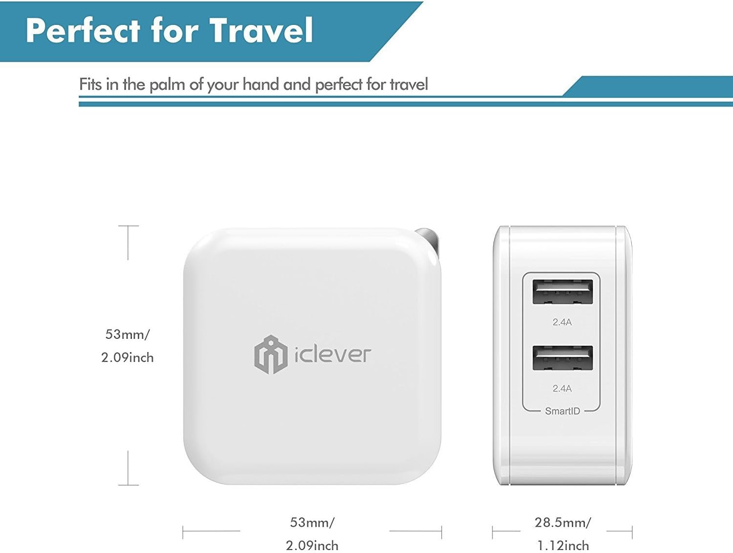 Boostcube 2nd Generation 24W Dual USB Wall Charger with SmartID Technology and Foldable Plug, Travel Power Adapter for iPhone and iPad Devices