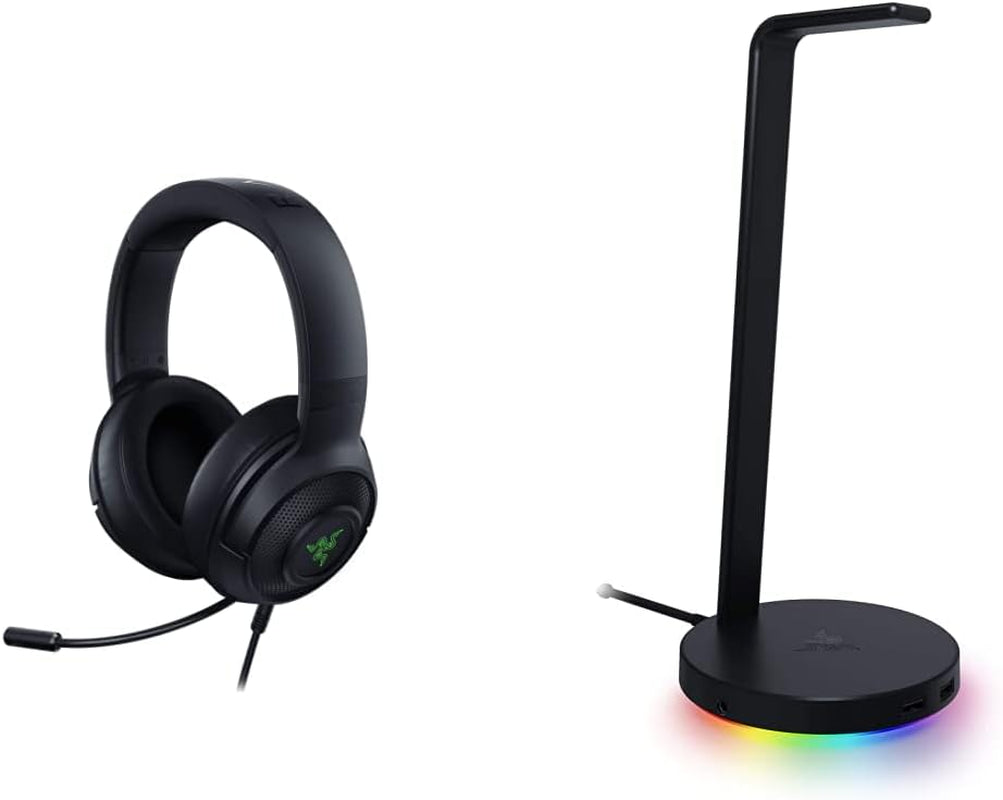 Kraken X USB Ultralight Gaming Headset with 7.1 Surround Sound and Lightweight Frame for PC - Classic Black with Base Station V2 Chroma