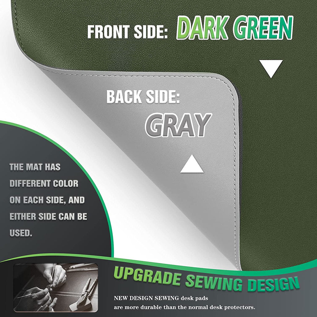 Dual-Sided Waterproof Desk Mat and Blotter, PVC Leather Pad Protector for Office Use (Dark Green, 31.5" x 15.7")