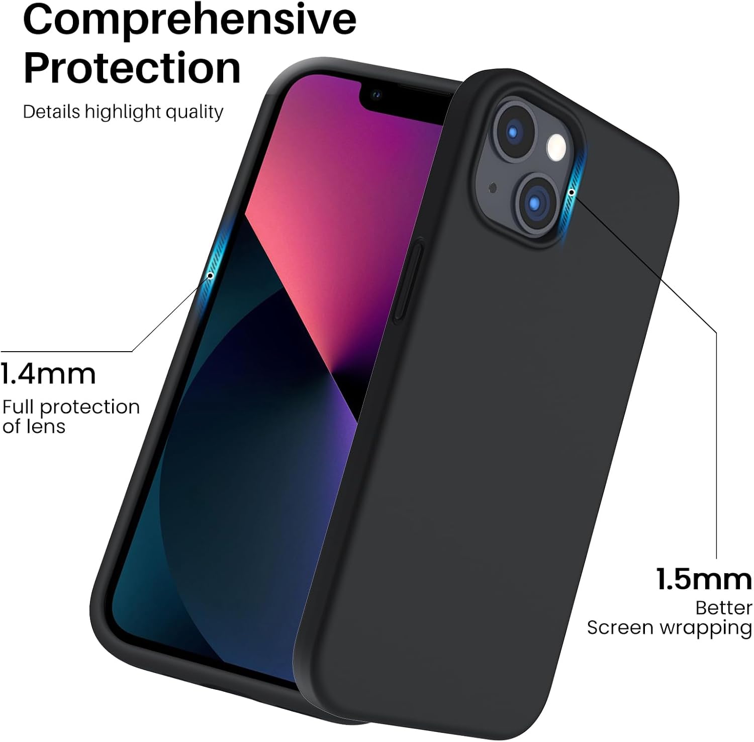 Ultimate Shockproof Liquid Silicone Case for iPhone 13 - Sleek Black Gel Rubber Cover with Anti-Shock Drop Protection