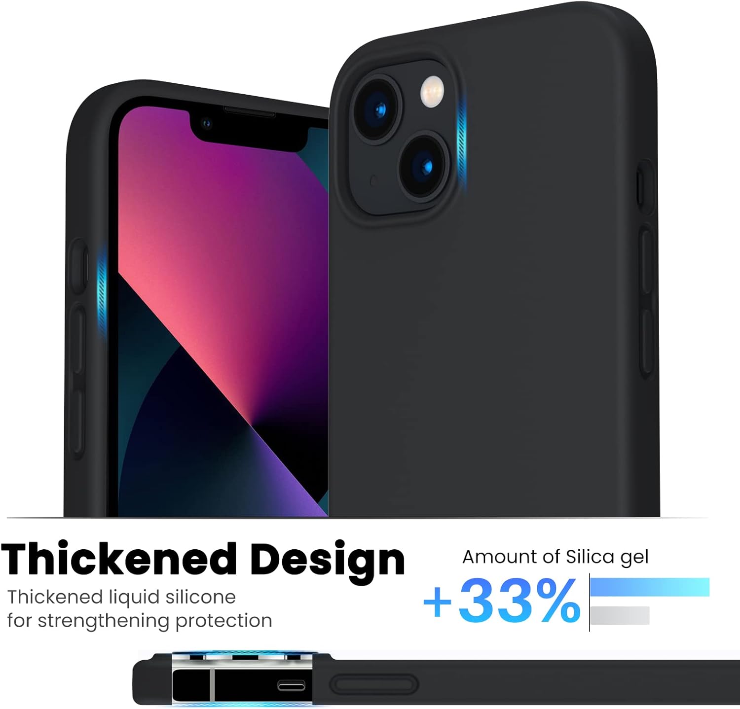 Ultimate Shockproof Liquid Silicone Case for iPhone 13 - Sleek Black Gel Rubber Cover with Anti-Shock Drop Protection