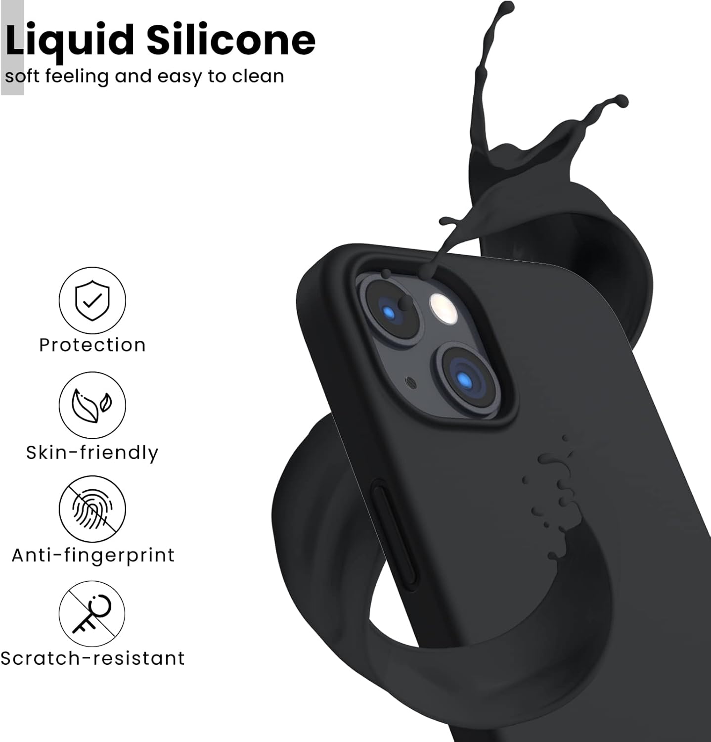 Ultimate Shockproof Liquid Silicone Case for iPhone 13 - Sleek Black Gel Rubber Cover with Anti-Shock Drop Protection
