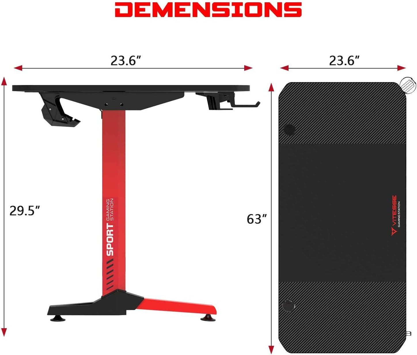 Ergonomic 63-Inch Gaming Desk with Integrated Mouse Pad, Gaming Handle Rack, Cup Holder, and Headphone Hook
