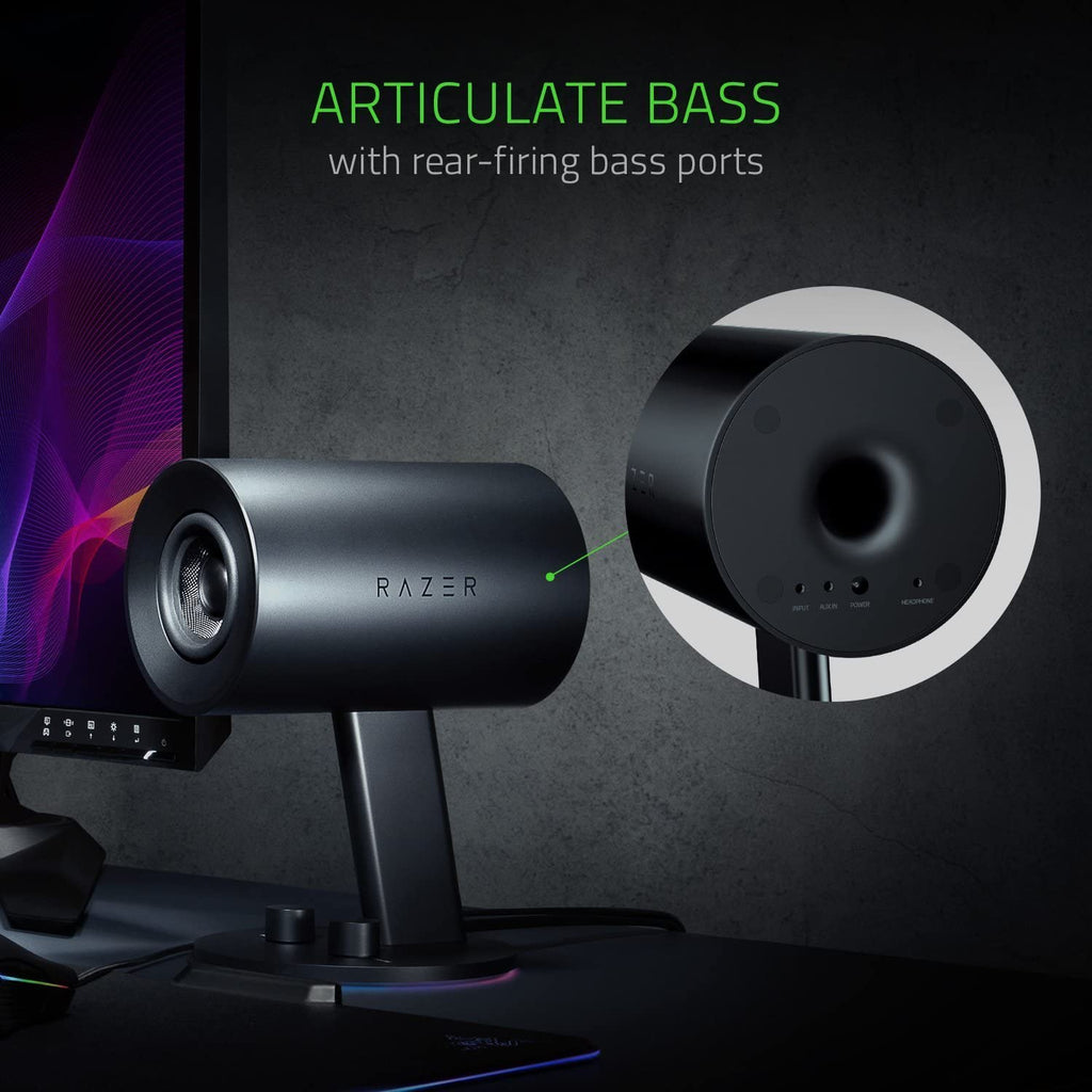 Nommo Chroma 2.0 PC Gaming Speakers with Custom Woven 3" Glass Fiber Drivers, Rear-Facing Bass Ports, Bass Knob with Automatic Gain Control, and Chroma Lighting - Black