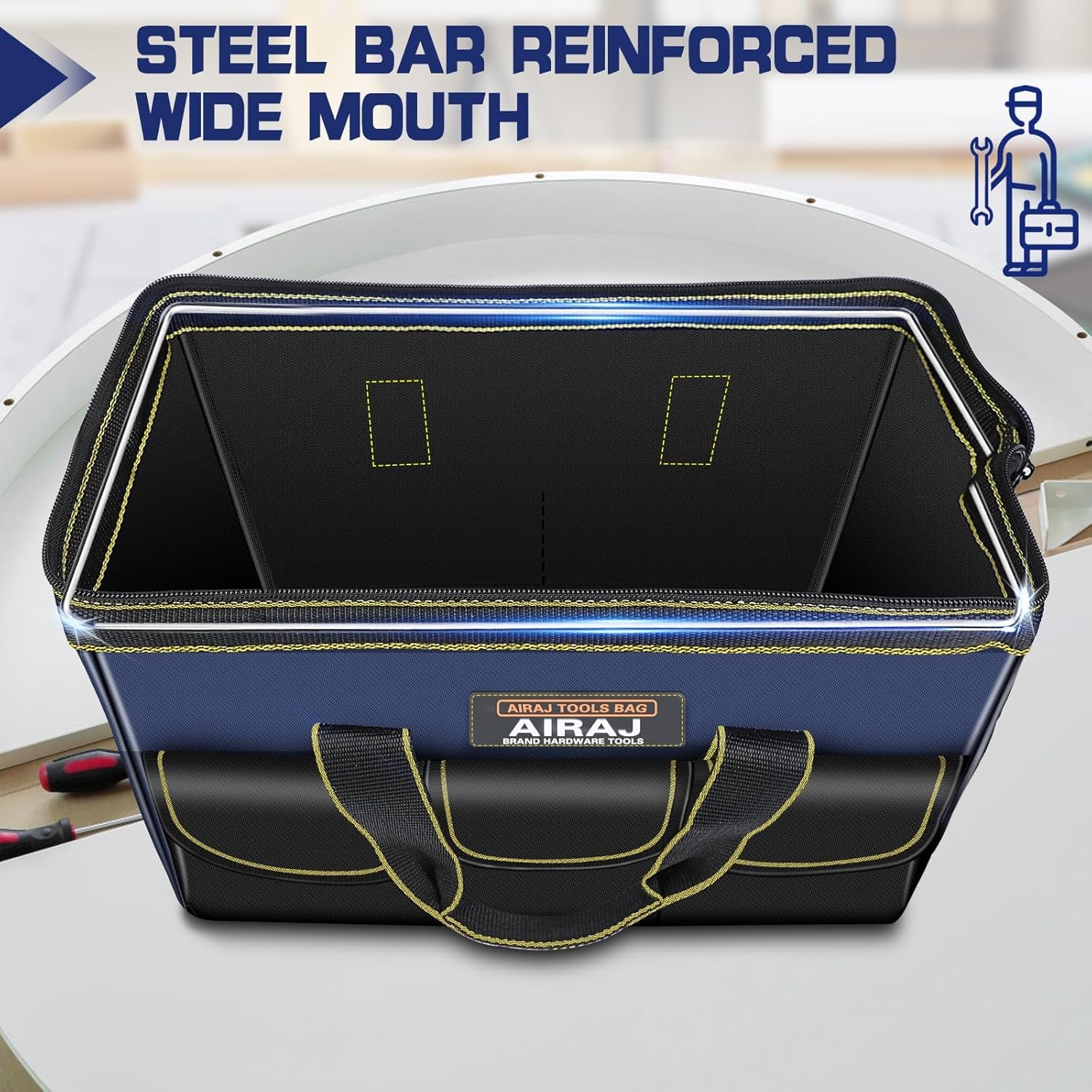 16 Inch Tool Bag,Wide Mouth Tool Bags for Men,Tools Organizer for Home Repairs,Garage Storage,Professional Work,Portable Small Toolbags