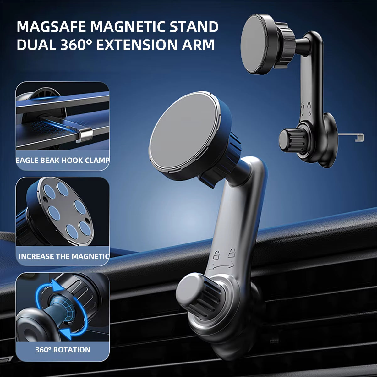 Universal Magnetic Car Phone Holder for 4.7-7 Inch Devices - Air Vent Mount, Shockproof GPS Clip, Smartphone Stand