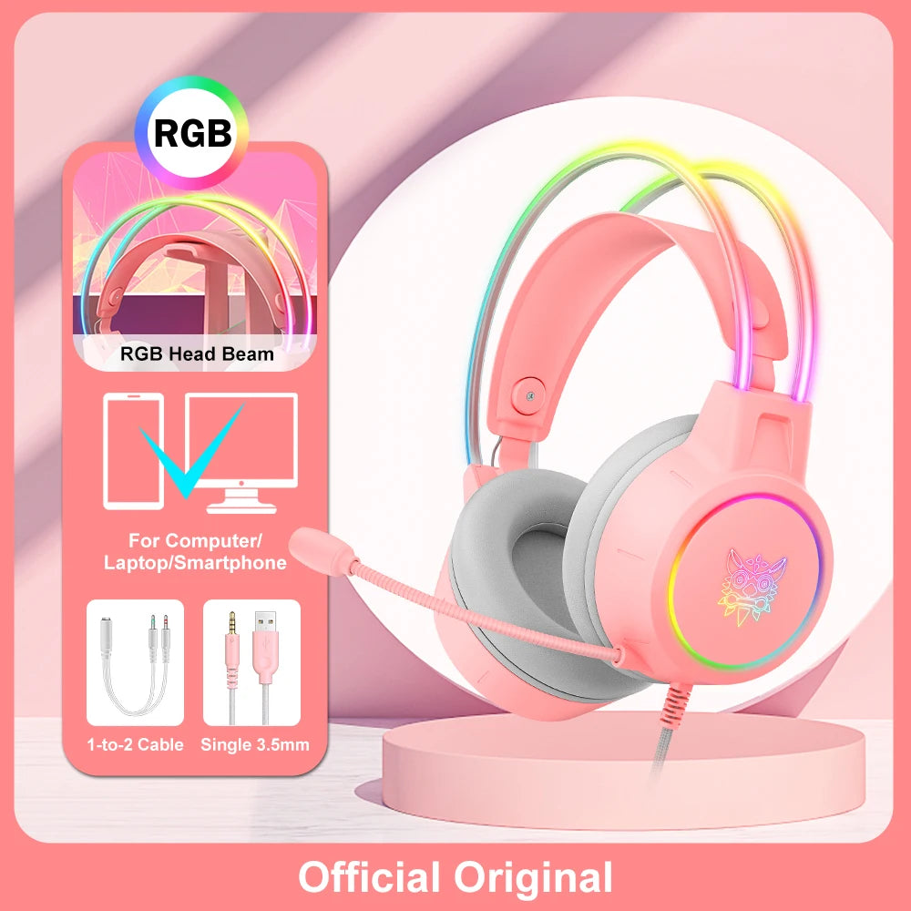 X15 Pro Wired Gaming Headset with RGB Head Beam and Flexible Microphone Control for PC Gamers