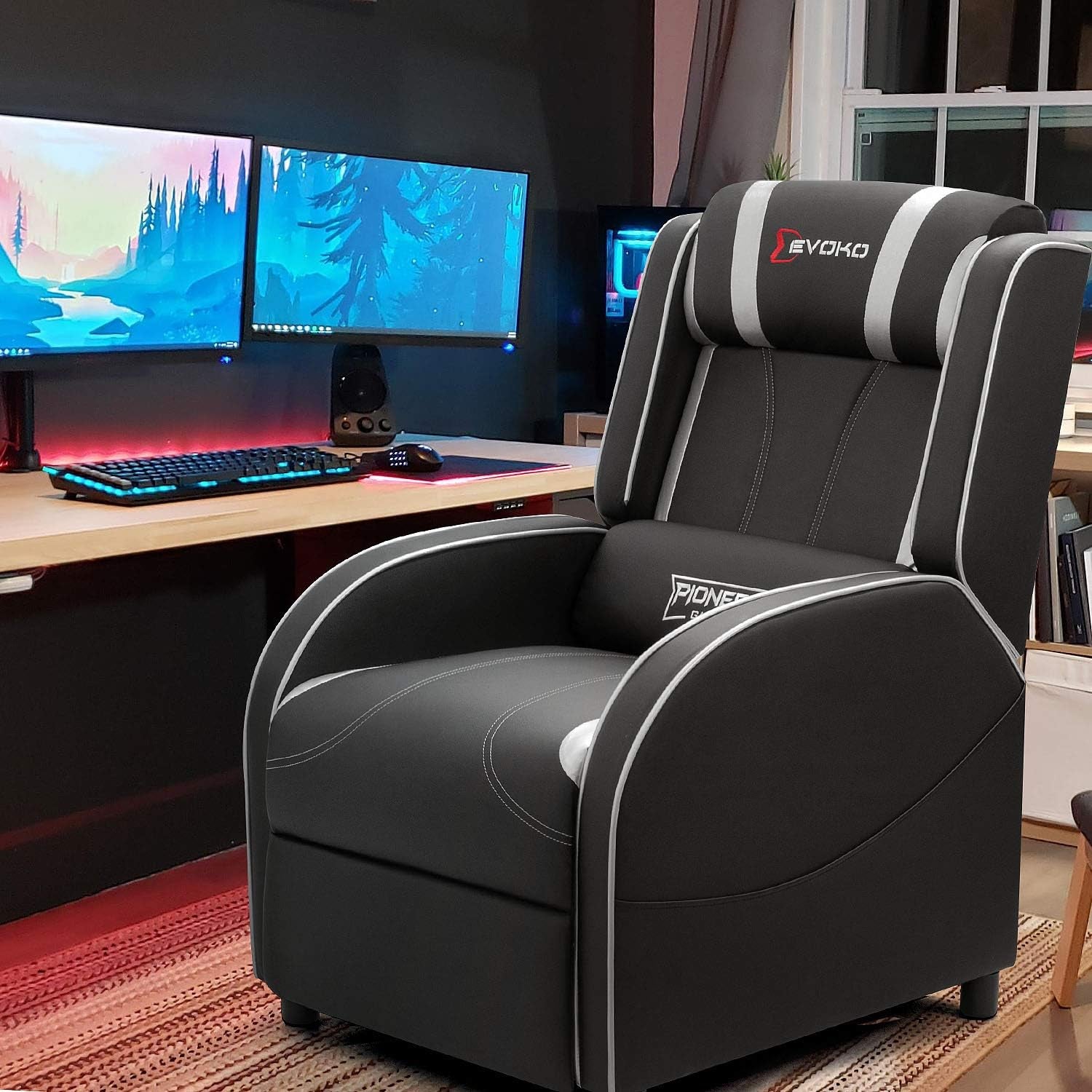 Modern PU Leather Gaming Recliner Chair for Home Theater and Living Room Seating (Silver)