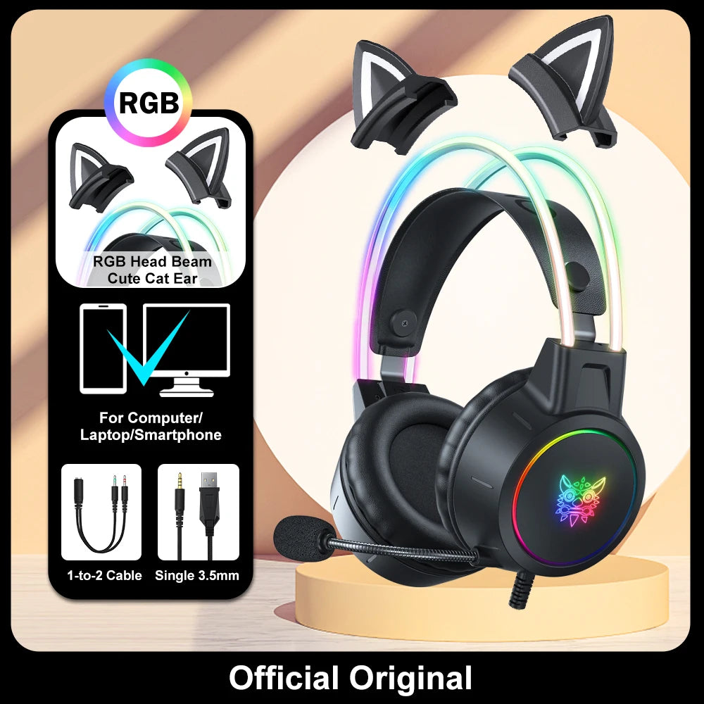 X15 Pro Wired Gaming Headset with RGB Head Beam and Flexible Microphone Control for PC Gamers
