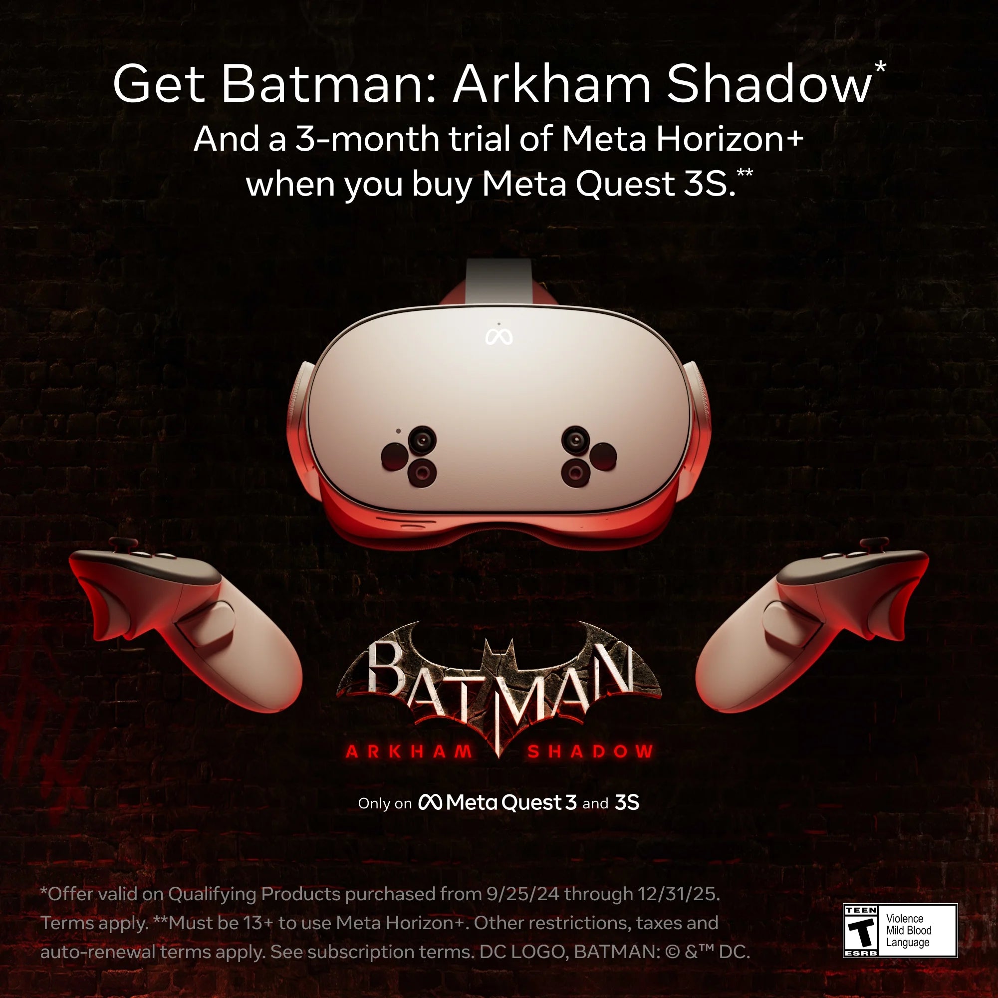 Quest 3S 128 GB - Includes Batman: Arkham Shadow and a 3-Month Horizon+ Trial - Comprehensive All-In-One Headset