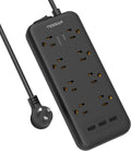 Surge Protector Power Strip with 8 Outlets and 3 USB Ports, 5ft Flat Plug Extension Cord, 1875W/15A, 1700 Joules, Wall Mountable for Home, Office, School, and Dorm Room, Black