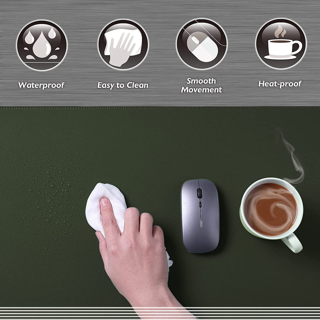 Dual-Sided Waterproof Desk Mat and Blotter, PVC Leather Pad Protector for Office Use (Dark Green, 31.5" x 15.7")