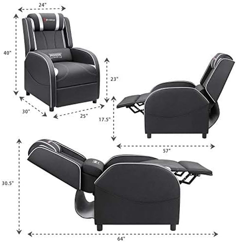 Modern PU Leather Gaming Recliner Chair for Home Theater and Living Room Seating (Silver)