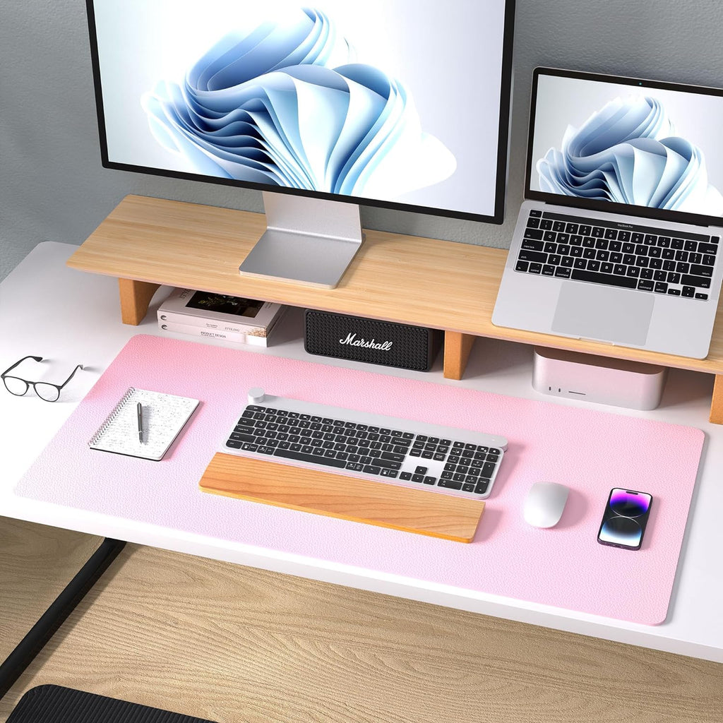 Leather Desk Pad Protector and Mouse Pad - Non-Slip PU Leather Blotter, Waterproof Writing Mat for Office and Home (31.5" x 15.7", Fairy Pink)
