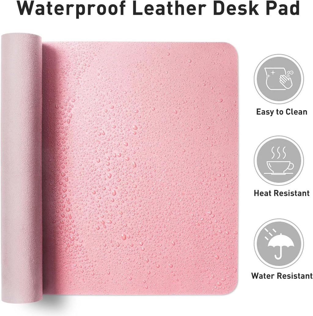 Leather Desk Pad Protector and Mouse Pad - Non-Slip PU Leather Blotter, Waterproof Writing Mat for Office and Home (31.5" x 15.7", Fairy Pink)