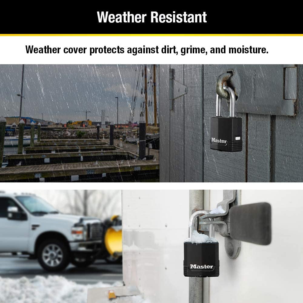 Black Key Lock, Heavy Duty Weather Resistant Padlock with Cover, Keyed Alike Padlocks for Outdoor Use, 4 Pack, M115XQLF