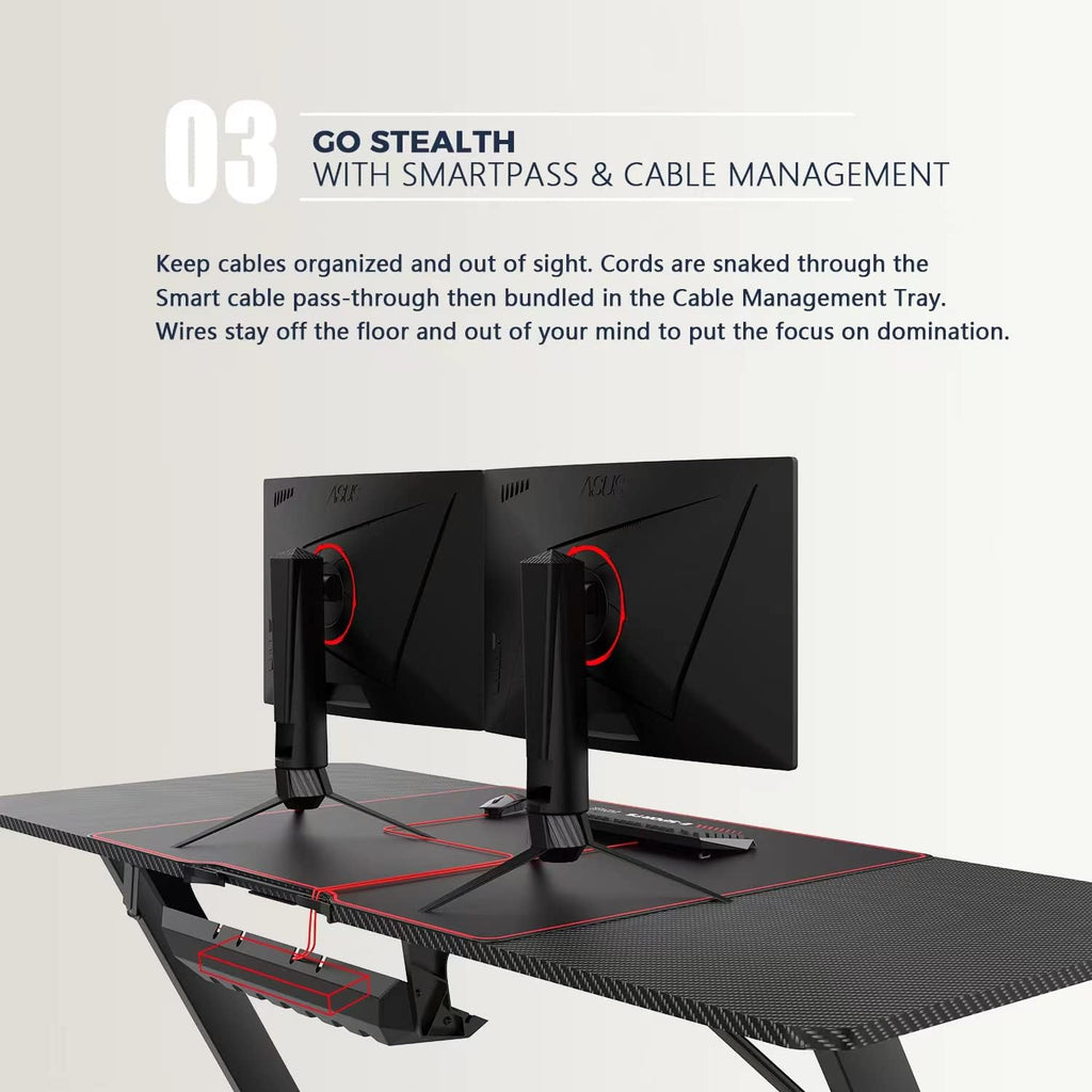 55-Inch Ergonomic Gaming Desk with Z-Shaped Design, Integrated Mouse Pad, Gaming Handle Rack, Cup Holder, and Headphone Hook