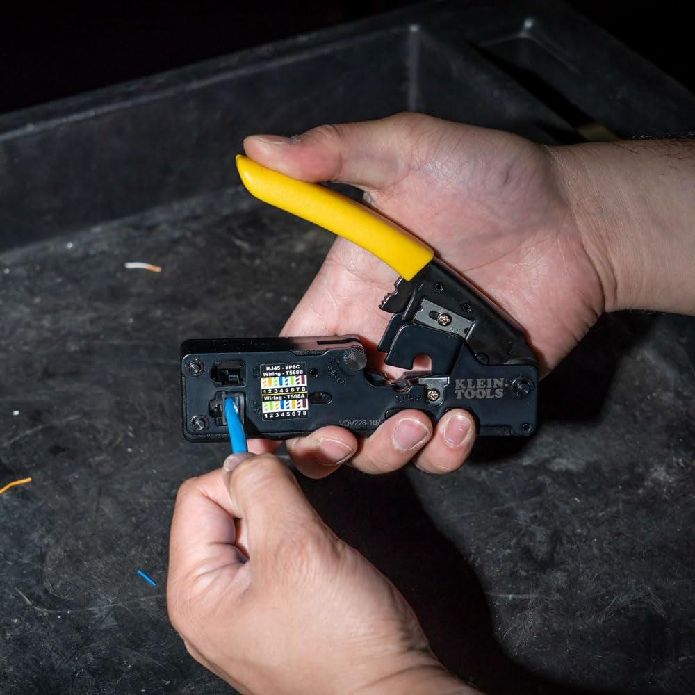 VDV226-107 Compact Ratcheting Modular Data Cable Crimper/Wire Stripper/Wire Cutter, CAT6, CAT5, CAT3, Flat-Satin Voice Cable