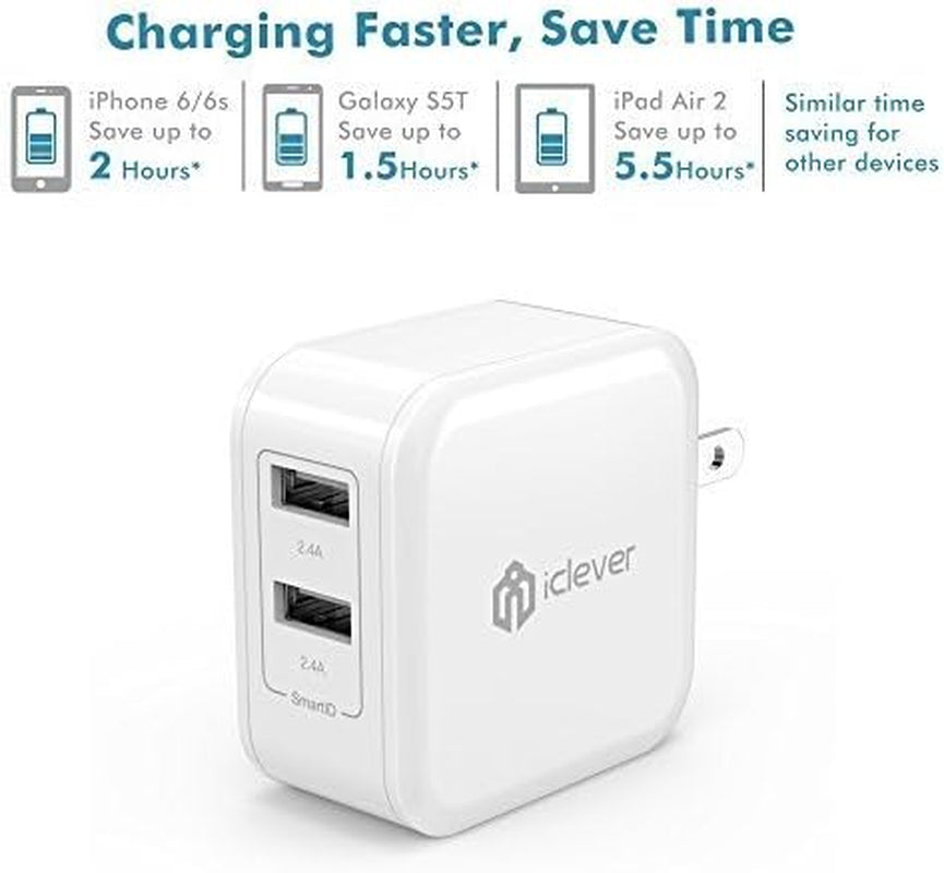 Boostcube 2nd Generation 24W Dual USB Wall Charger with SmartID Technology and Foldable Plug, Travel Power Adapter for iPhone and iPad Devices