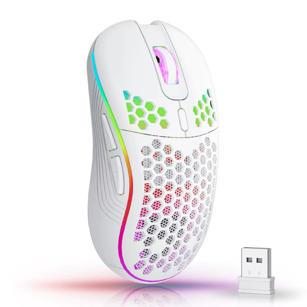 Experience Unmatched Precision with Our 2.4G Wireless RGB Backlit Gaming Mouse - Ergonomic Honeycomb Design, 6 Buttons, and Rechargeable Convenience!