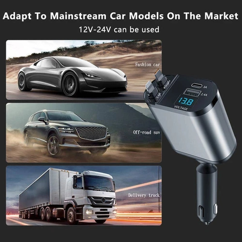 Retractable 4-in-1 Fast Car Charger with 16 Ports and 120W USB Type-C Cable Set